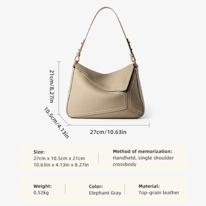 Raymond Lebeck Geometric Patchwork Cowhide Handbag-Elegant Beige