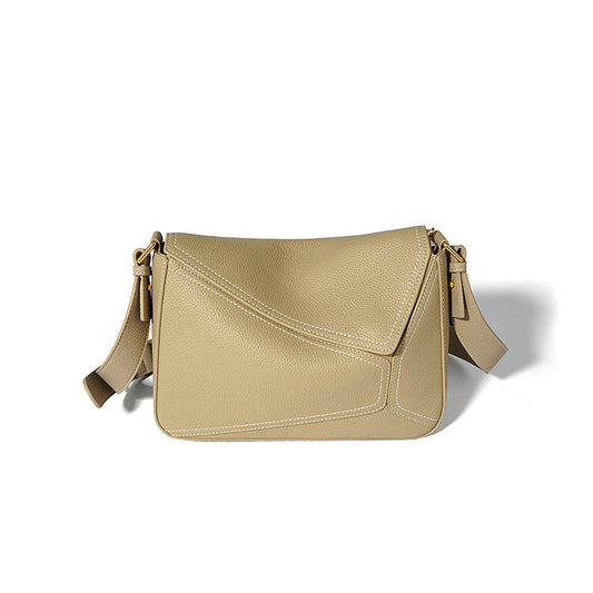 Raymond Lebeck Geometric Patchwork Cowhide Handbag-Elegant Beige